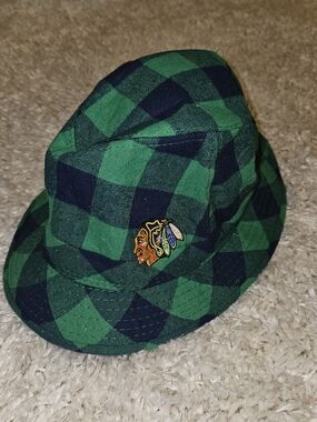 Green and Navy Plaid Fedora with Embroidered Logo